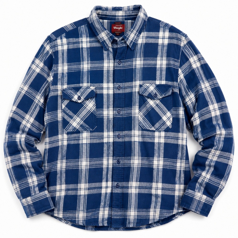 Arizona Jean Co Plaid Flannel Shirt Blue White Cotton Workwear Men's XL